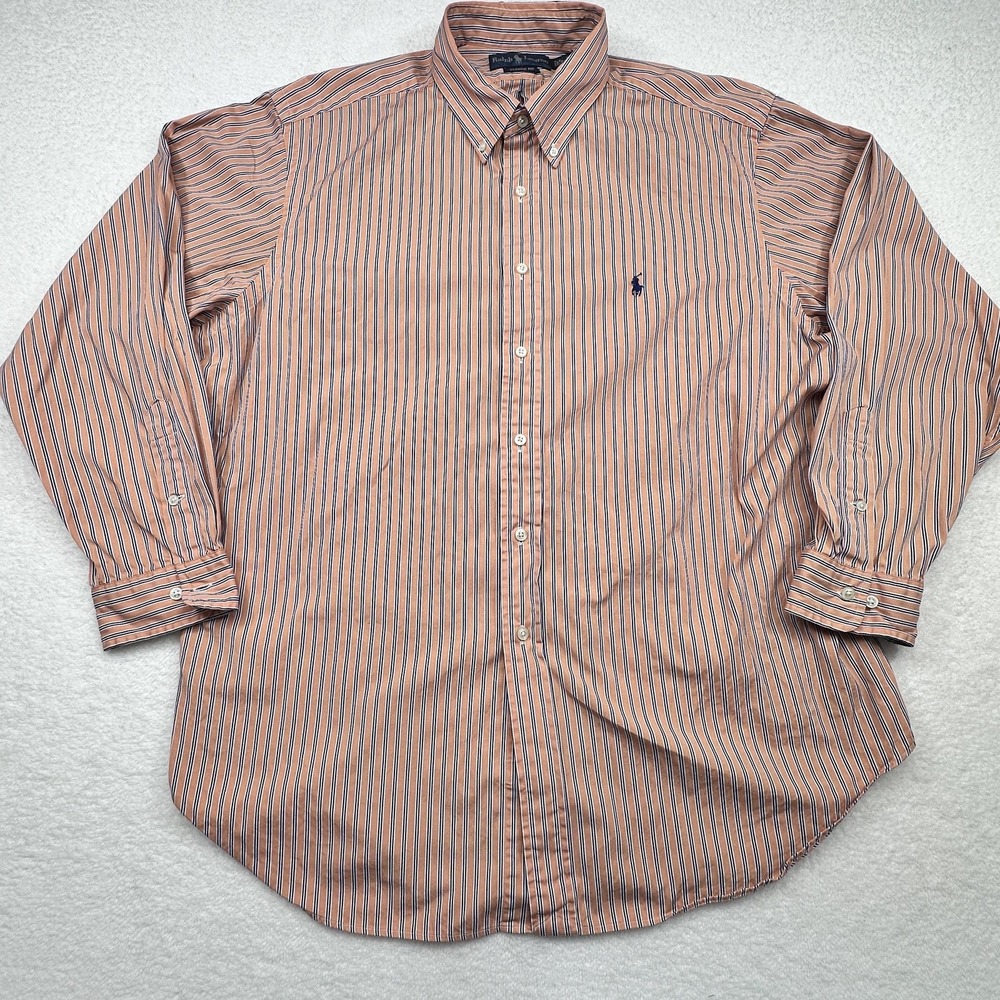 Ralph Lauren Shirt Mens 2XL Orange Striped Button Down Long Sleeve Classic Fit